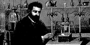 painting of bearded man in a lab with an electroylsis rig