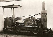 Hornsby kerosene locomotive "Lachesis" of 1896 Hornsby-Akroyd locomotive of RAR Woolwich.jpg
