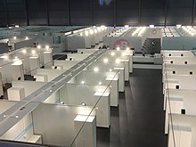 A similar set-up of temporary COVID-19 hospital has been widely adapted worldwide to offer treatment and disease monitoring to patients with mild symptoms. Hospital Feria de Muestras Gijon-Xixon.jpg