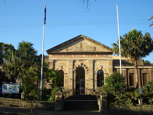 The Hunters Hill Town Hall, located at 22 Alexandra Street, has been the council seat since 1866.