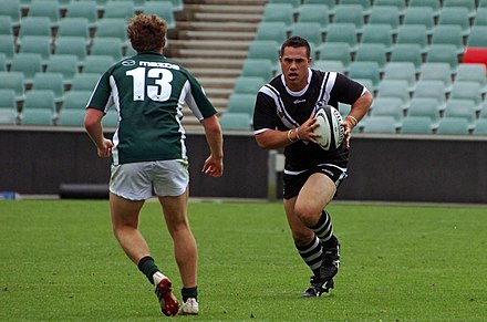 Bronson Harrison of the Western Suburbs Magpies playing in a 2015 hybrid rugby match