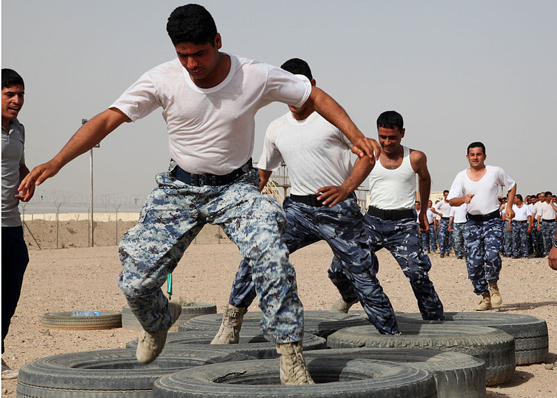 File:Iraqi Police and Border Patrol officers run through an obstacle course at the police academy in Basra, Iraq, May 4, 2011 110504-YD132-A-023.jpg