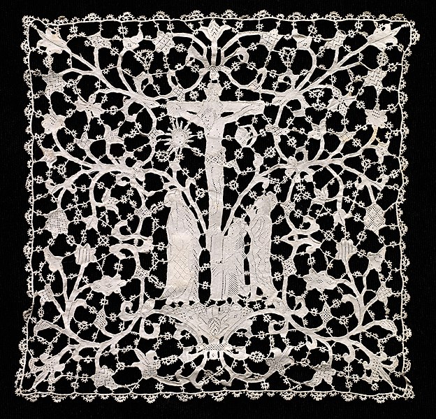 File:Italy, Venice, 17th century - Needlepoint (Venetian Flat Point) Lace Ecclesiastical Square - 1923.1026 - Cleveland Museum of Art.jpg