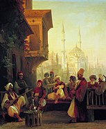 Quán cà phê nằm cạnh nhà thờ Hồi giáo Ortaköy ở Constantinople