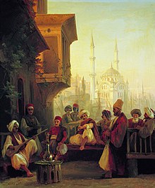 Coffee-house vicino alla moschea Ortaköy a Costantinopoli, 1846