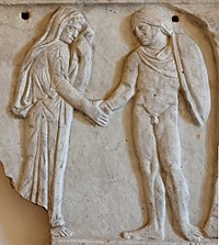 Giasone e Medea che uniscono la mano destra, sarcofago romano della fine del I secolo d.C.  d.C., Palazzo Altemps