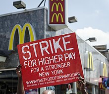 A July 29, 2013 protest outside a McDonald's in New York City July 29, 2013 Protestor.jpg