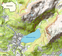 Topografische Karte des Altausseer Sees. Gut ersichtlich das eiszeitlich geformten Trogtal im Nordosten