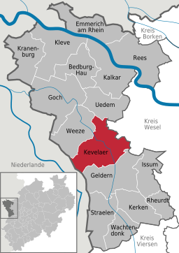 Läget för staden Kevelaer i Kreis Kleve