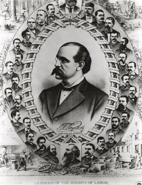 Print of the Knights of Labor leaders with Powderly featured prominently