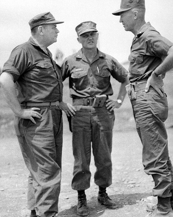 Lt. Gen. Henry W. Buse Jr., Chief of Staff, HQMC; Brig. Gen. Ryan, Assistant 3rd Division Commander; and Maj. Gen. Bruno A. Hochmuth, commander of the