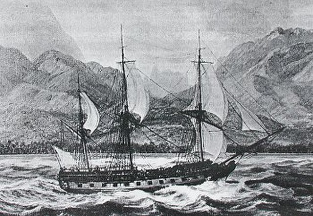 La Boudeuse arriving in Matavai in 1767
