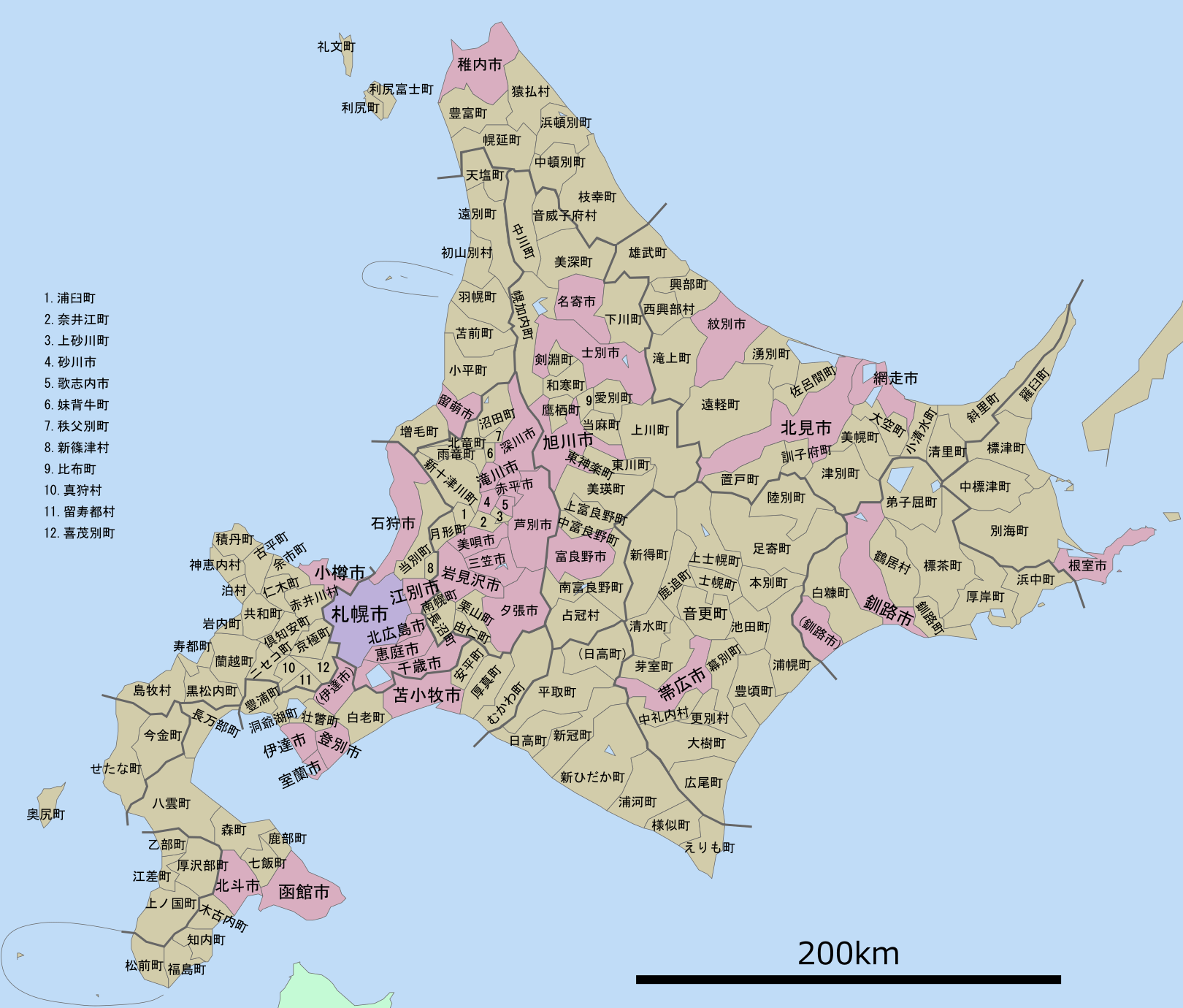 Labeled administrative map of Hokkaido prefecture.svg