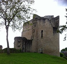 Vue extérieure d'une des deux tours et du mur d'enceinte (2016).