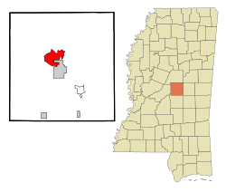 Leake County Mississippi Incorporated and Unincorporated areas Redwater Highlighted.svg