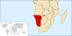 Sydvästafrikas läge i södra Afrika