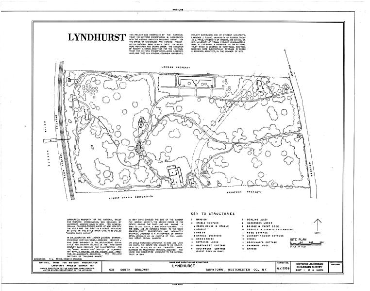 File:Lyndhurst, Main House, 635 South Broadway, Tarrytown, Westchester County, NY HABS NY,60-TARY,1A- (sheet 1 of 16).tif