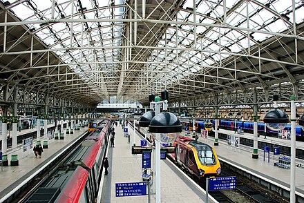 Different operators' trains under the same roof at Manchester Piccadilly.