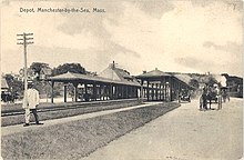 A 1909 postcard of the 1895-built depot Manchester depot 1909 postcard.JPG