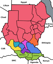 The states of Equatoria (green) Map Equatoria-Sudan.svg