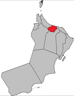 al-Batinan eteläisen kuvernoraatin sijainti Omanin sulttaanikunnassa.