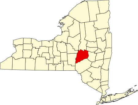 Location of Otsego County in New York Map of New York highlighting Otsego County.svg