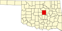 Map of Oklahoma highlighting Lincoln County