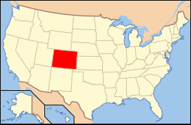 Mapa dels Estats Units amb Colorado en roge.
