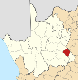 Kaart van Suid-Afrika wat Renosterberg in Noord-Kaap aandui