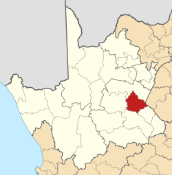Kaart van Suid-Afrika wat Thembelihle in Noord-Kaap aandui