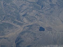 Aerial view of McDonough Reservoir No. 2 in the Cochetopa Hills.