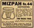 This Mizpah supporter ad, from a 1922 magazine, appeared in the A&E documentary Unmentionables