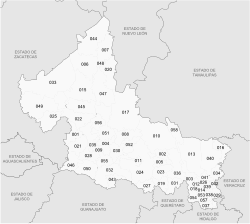 Административная карта штата Сан-Луис-Потоси.