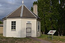 Constructed in 1841, the Toll House collected tolls until 1880. New Norfolk Toll House (22470510690).jpg