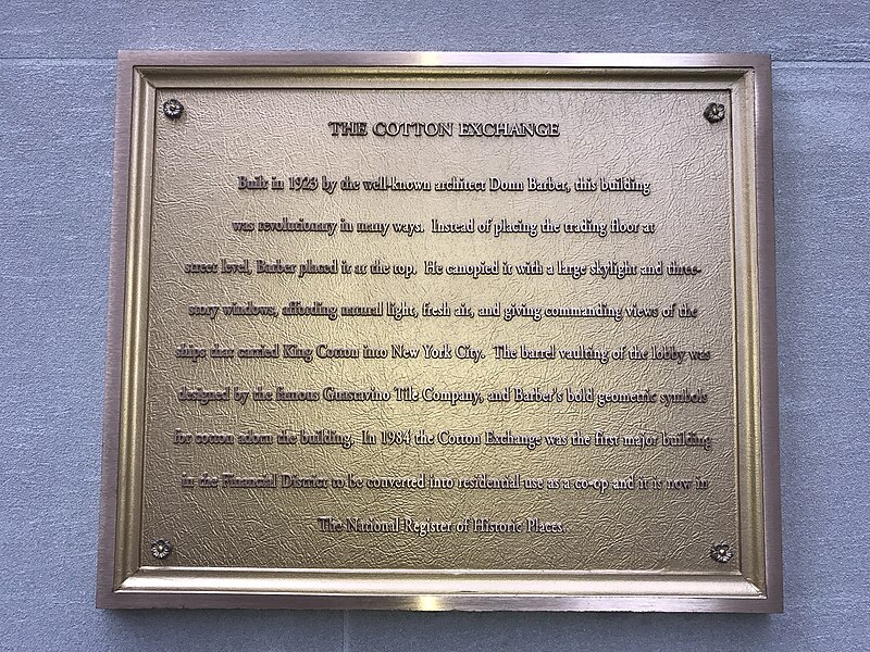File:New York Cotton Exchange plaque 2017.jpg