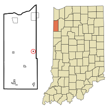 Newton County Indiana Eingemeindete und nicht eingetragene Gebiete Mount Ayr Highlighted.svg