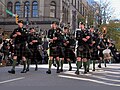 The pipes and drums of the regiment during a Remembrance Day parade in Vancouver, November 2014.