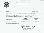 Secretary of the Army Clifford L. Alexander Jr. signed the order to promote George Washington to General of the Armies on March 13, 1978, 179 years after the grade was originally created for him. Orders 31-3.jpg