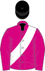 Cerise, white sash, black cap