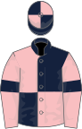 Dark blue and pink (quartered), pink sleeves, dark blue armlets