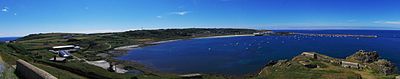 Complete view of the Braye Harbour Panorama of Braye Harbour.JPG