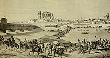 The Austrians crossing the Ticino at Pavia on 20 March 1849, to create a bridgehead for an invasion of the Kingdom of Sardinia. Passaggio Ticino esercito austriaco 1849.jpg