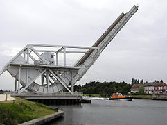 Rolling lift Pegasus Bridge over the Caen Canal, Normandy, France