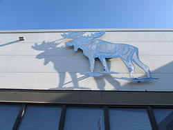 Photo if the iconic blue moose outside the entrance to palmer highschool- 2014-04-08 15-04.jpg