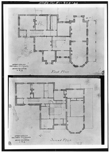 File:Photocopy of ink and wash drawing by Richard Upjohn, circa 1839, in Avery Library, Columbia University FIRST AND SECOND FLOOR PLANS - Kingscote, Bellevue Avenue and Bowery Street, HABS RI,3-NEWP,61-20.tif