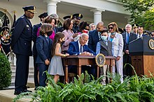 President Biden signing the legislation to award Congressional Gold Medals to police officers President Joe Biden signs a bill to award the Congressional Gold Medal to law enforcement officials.jpg
