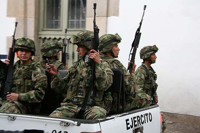 Military Police of Colombia during a practice event in Zipaquirá, Cundinamarca.