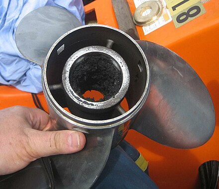 A failed rubber bushing in an outboard's propeller