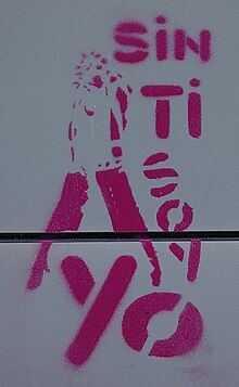 Feminist stencil graffiti in Spain (2013): "without you, I am me" Radical feminist graffit spain.jpg