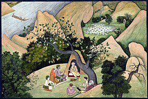 Rama, seetha and Lakshmana staying in the Ashrama located here Rama, Sita, and Lakshmana at the Hermitage of Bharadvaja Page from a dispersed Ramayana (Story of King Rama), ca. 1780.jpg